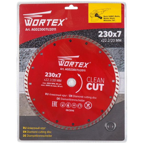 Алмазный круг WORTEX 230х22 Turbo универсальный сухая резка (AGD23007U2011)