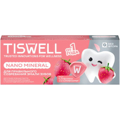 Детская зубная паста реминерализующая Tiswell 60г Клубника со сливками 1+ без фтора