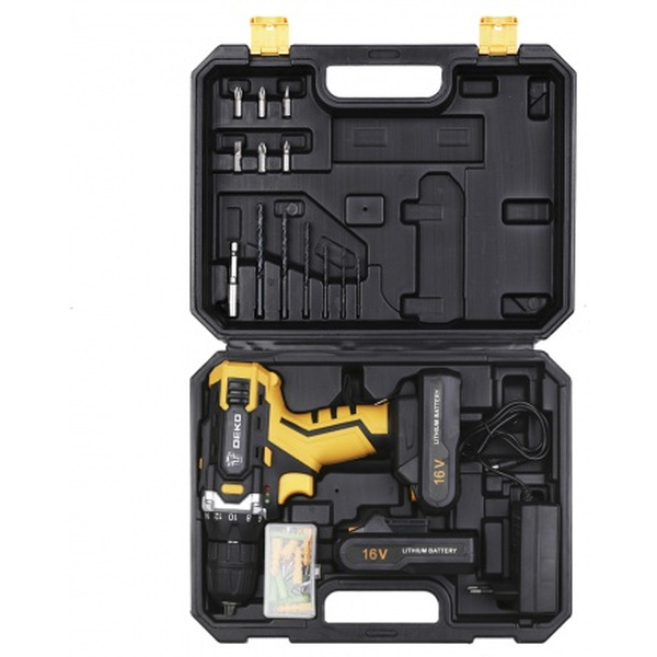 Дрель-шуруповерт Deko DKCD16FU-Li (063-4099) с 2-мя АКБ, кейс, набор оснастки