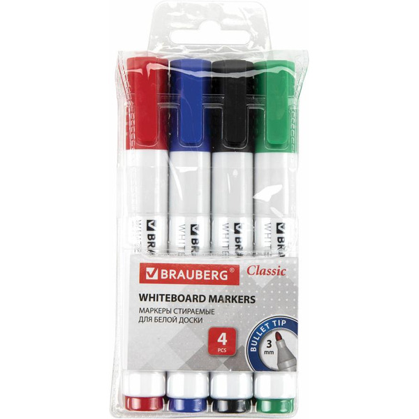 Маркеры стираемые для белой доски BRAUBERG CLASSIC 152117