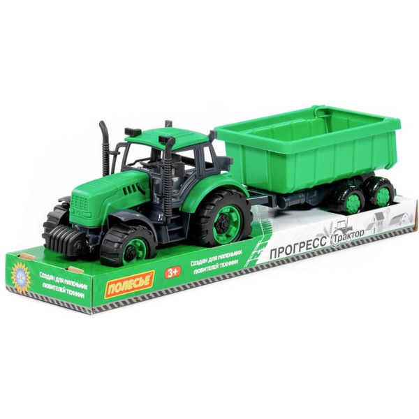 Трактор Полесье Прогресс с прицепом инерционный (зелёный) 94186