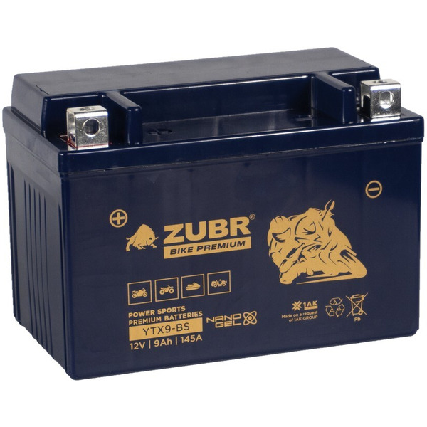 Мотоциклетный аккумулятор ZUBR Premium YTX9-BS L+ (9 А·ч)