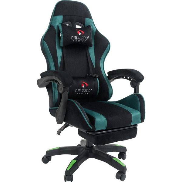 Вибромассажное кресло Calviano 1584 (велюр, черный/зеленый)