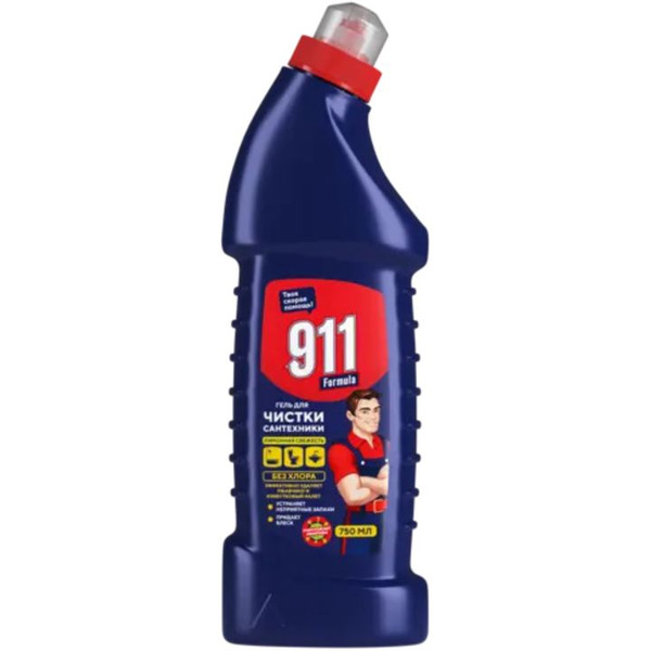 Гель для чистки сантехники 911 "Лимонная свежесть", 750 мл