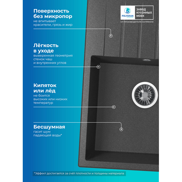 Мойка кухонная Polygran Deka 700 (черный)