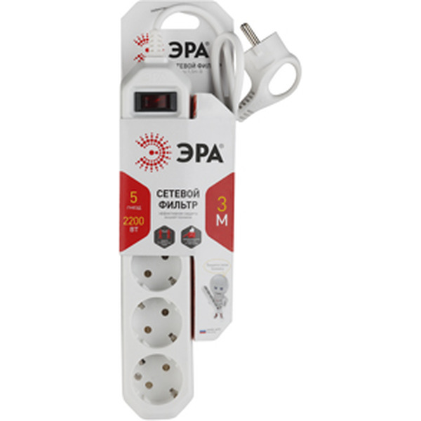 Сетевой фильтр ЭРА USF-5es-3m-W