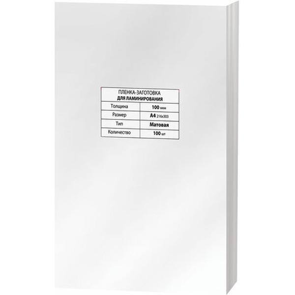 Пленка для ламинирования BRAUBERG А4 100 мкм 100 шт 531780 (матовый, прозрачный)