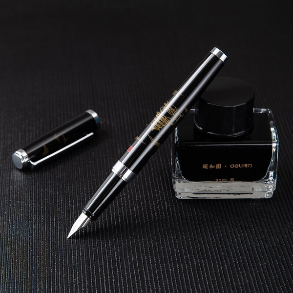 Набор перьевая ручка с флаконом чернил DELI S168 (стальное перо, черный цвет чернил)