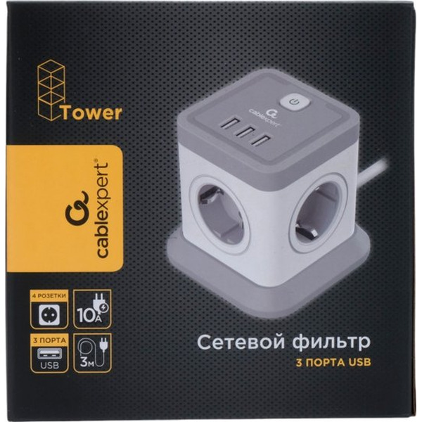 Сетевой фильтр CABLEXPERT TWR-4-U3-W-3