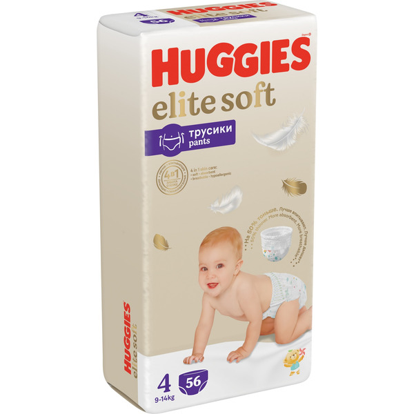 Детские одноразовые трусики-подгузники HUGGIES Elite Soft Giga 4 (9-14кг) 56 шт