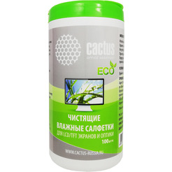 Салфетки Cactus CS-T1001E для экранов и оптики, 100шт