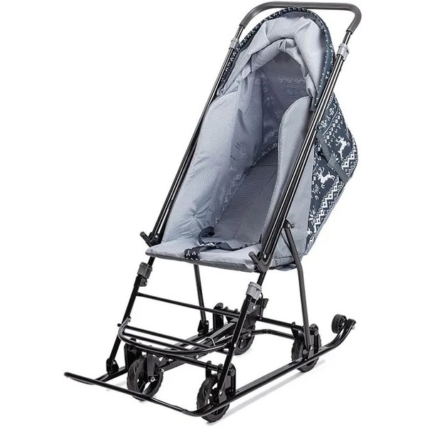 Санки-коляска Galaxy Снежинка Универсал 1 (полярная ночь/олени на черном)