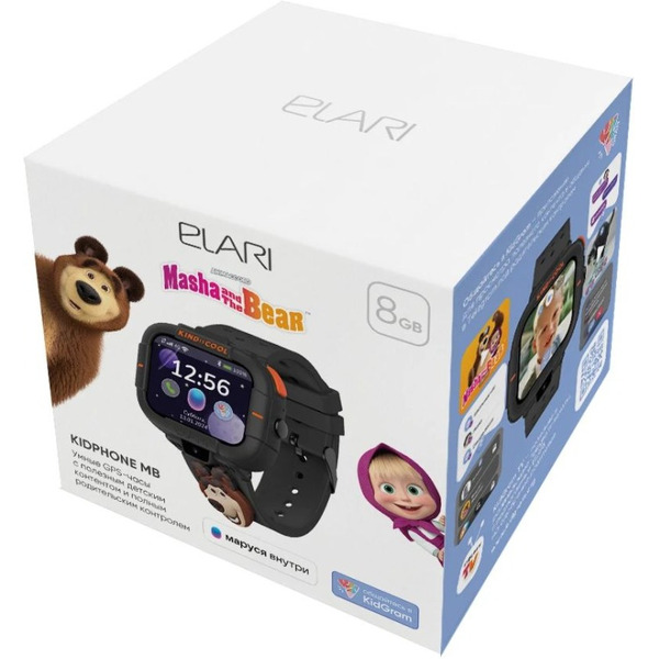 Часы-телефон ELARI KIDPHONE Маша и Медведь KP-MB-BLK