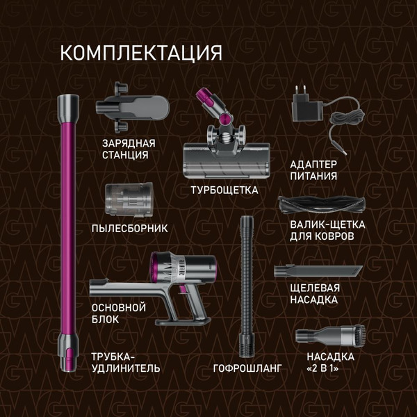 Вертикальный пылесос WEISSGAUFF V12 BLDC 400 Magenta Turbo