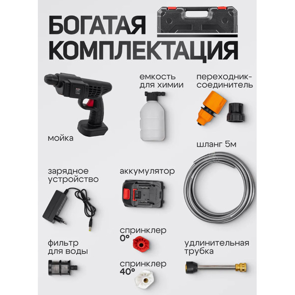 Мойка высокого давления Forsage F-PG001 (с 1-им АКБ, кейс)