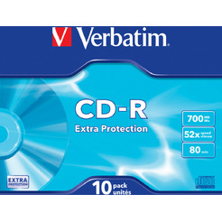 Диск CD-R Verbatim 4 700MB 52x Extra Protection, упаковка 10 шт. в футлярах SlimCase 43415