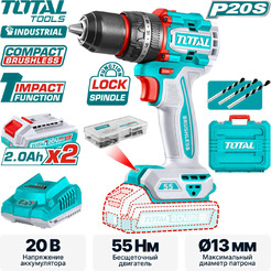 Ударная дрель-шуруповерт Total TIDLI20558 (с 2-мя АКБ, кейс)
