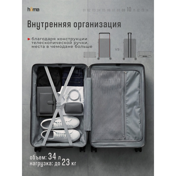 Чемодан на колесах Homa СHMD-S-GR (S) c чехлом