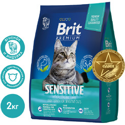Сухой корм для кошек Брит Premium Cat Sensitive с ягненком и индейкой 5049738 (2кг)