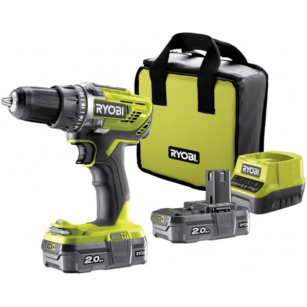 Дрель-шуруповерт Ryobi R18DD3-220S (5133003348 ONE+) с 2-мя АКБ, сумка
