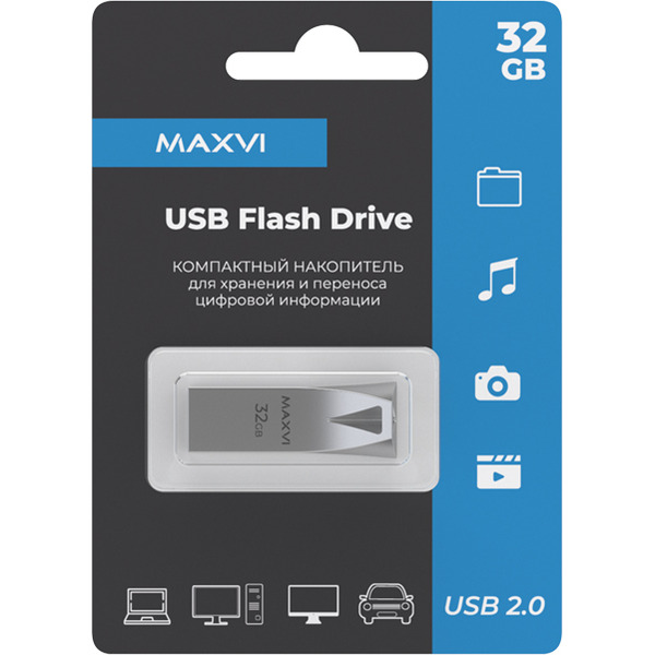 USB флеш-накопитель Maxvi MK2 32GB 2.0 metallic silver