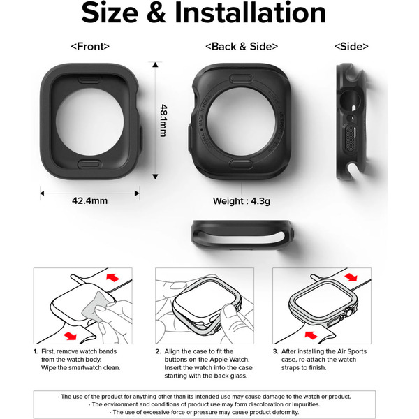 Чехол Ringke Air Sports для Apple Watch 9/8/7 45mm, SE3/SE2/SE/6/5/4 44mm BLACK