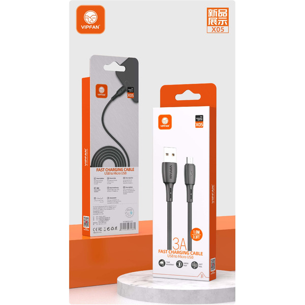 Кабель VIPFAN X05 USB-MicroUSB 3A 1 м (черный)