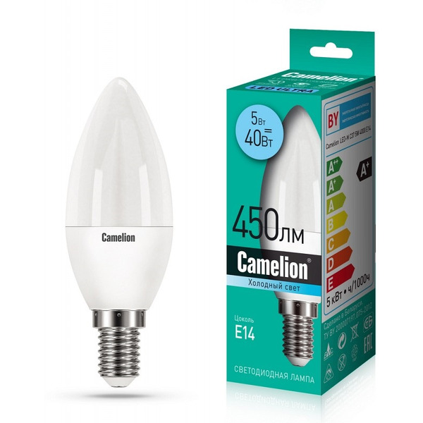 15050 LEDRB/5-C35/840/E14 (Эл.лампа светодиодная 5Вт 220В, LED-M C37 5W 4000K E14) Camelion