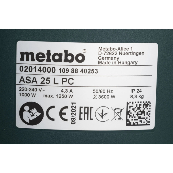Пылесос Metabo ASA 25 L PC (602014000)