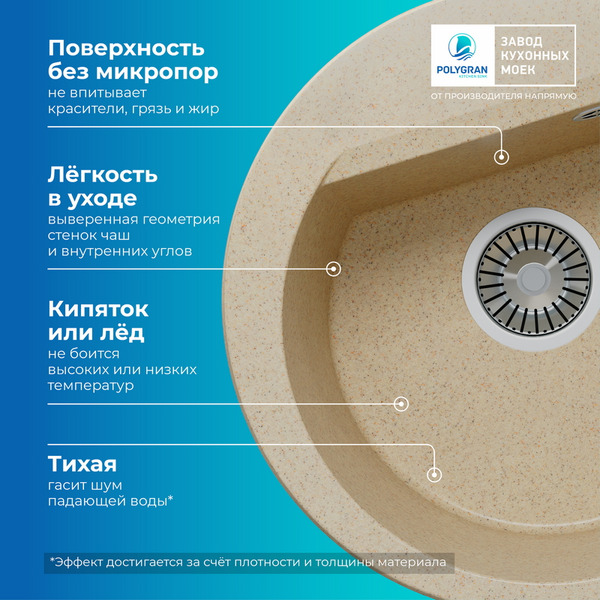 Кухонная мойка Polygran Atol 460 (опал)