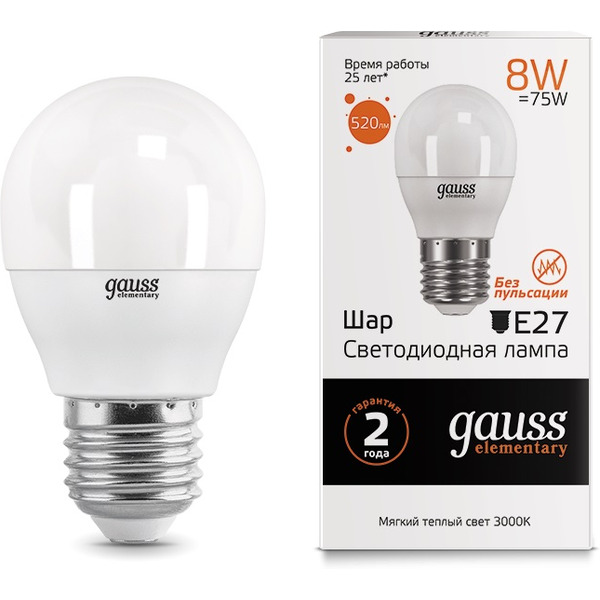 Лампа GAUSS LED Elementary Globe 8W E27 2700К/3000K (53218)
