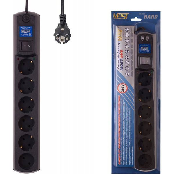 Сетевой фильтр Most HV6 5м (6 розеток) черный