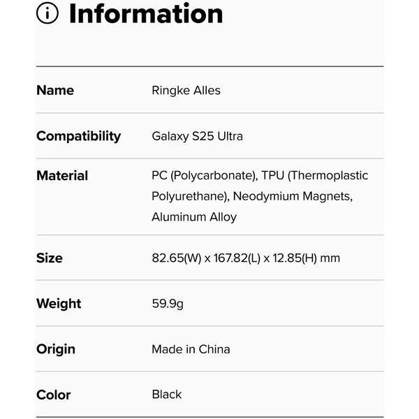 Чехол Ringke ALLES для Galaxy S25 Ultra BLACK