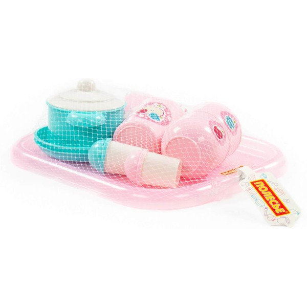 Набор игрушечной посуды Полесье Хозяюшка с подносом 80462 (на 2 персоны, в сеточке)