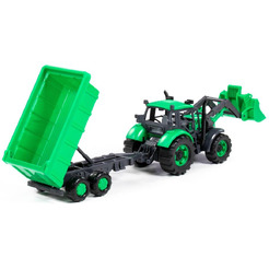 Трактор Полесье Прогресс с прицепом и ковшом 91840 (зелёный)