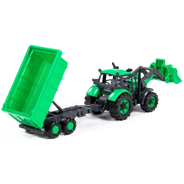 Трактор Полесье Прогресс с прицепом и ковшом 91840 (зелёный)