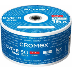 Диски CROMEX DVD+R (плюс), 4,7 Gb, 16x, КОМПЛЕКТ 50 шт.