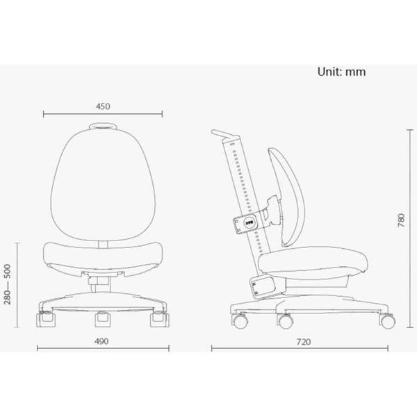 Стул регулируемый Ergosmart Gulliver GREY/чехол T15 GREEN