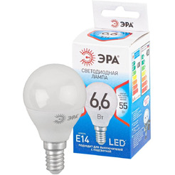 Лампа светодиодная ЭРА QX LED-6,6 Вт-P45-4000K-E14  (арт.P45-9W-840-E14 ) 10/100