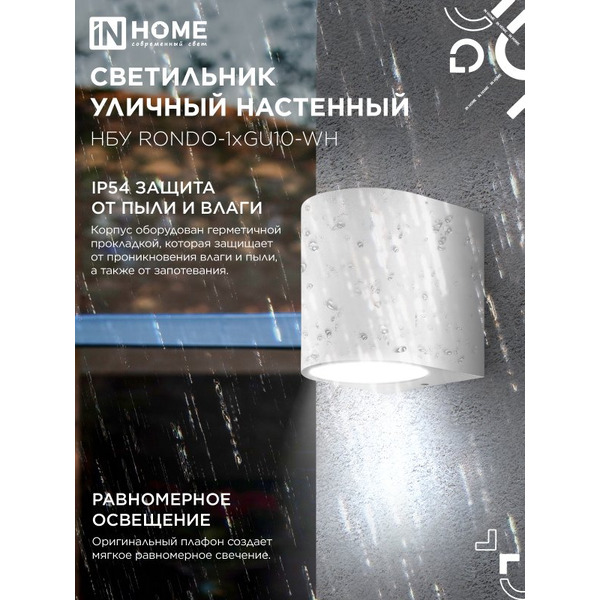 Светильник уличный настенный односторонний IN HOME НБУ RONDO-1хGU10-WH (4690612044699)
