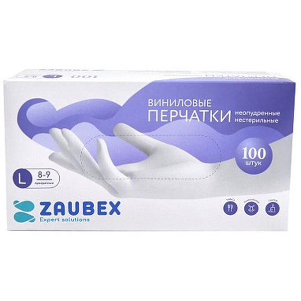 Виниловые перчатки Zaubex 9122524 (L, 100 шт)