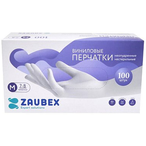 Виниловые перчатки Zaubex 9122525 (M, 100 шт)