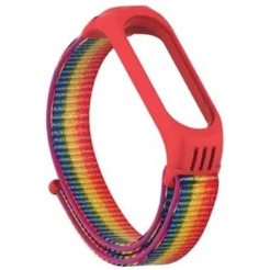 Ремешок Bingo Nylon для Xiaomi Mi Band 5/6 Радуга с красным