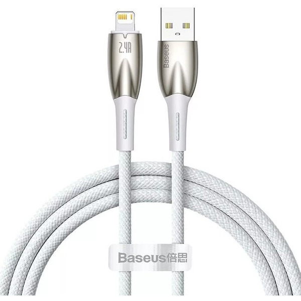 Кабель Baseus Glimmer Series Fast Charging Data Cable USB Type-A - Lightning 2.4A CADH000202 (1 м, белый)