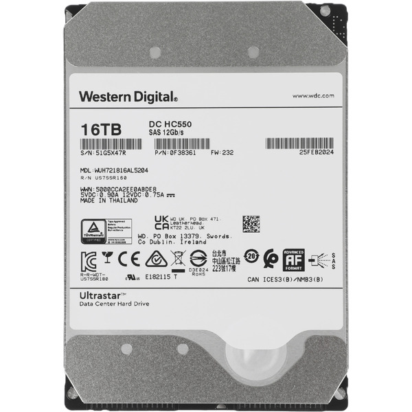 Жесткий диск WD Ultrastar DC HC550 16TB WUH721816AL5204