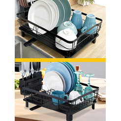 Сушилка для посуды металлическая настольная со сливом Happy Home HH-047B (черный)