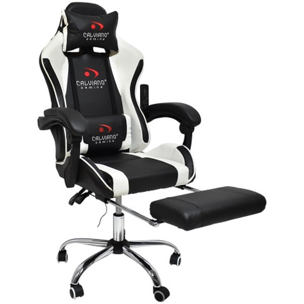Игровое кресло Calviano Avanti Ultimato (черный/белый, с подножкой)