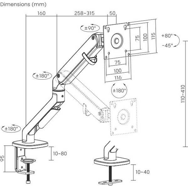 Кронштейн для мониторов Ultramounts UM734SIL (серебристый)