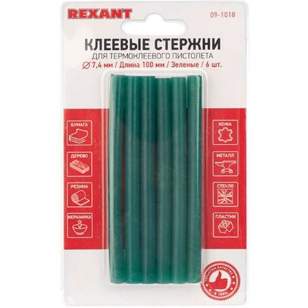 Клеевые стержни Rexant 09-1018 (6 шт, зеленый)