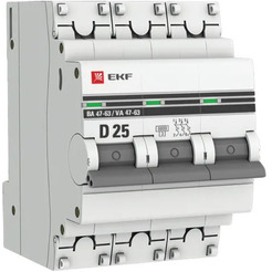 Выключатель автоматический EKF PROxima ВА 47-63 3P 25А (D) 6kA